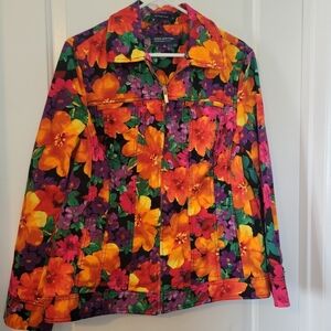 Jones New York Woman Bold Colorful Floral Shacket Jacket 1X